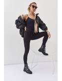 Smooth leggings with wide elastic, black 01671 - Online store - Boutique